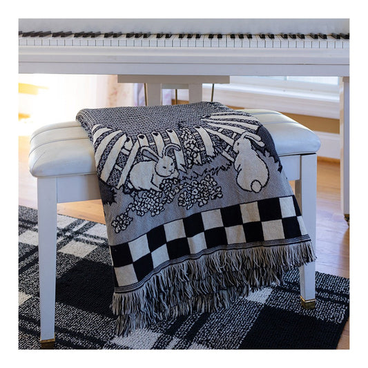 Garden Rabbits in Black & White 2-Layer Throw 46x67 inch Woven Throw