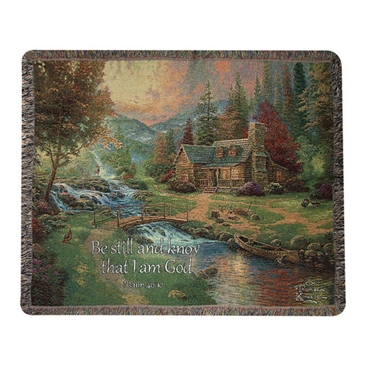 Thomas Kincade-Mountain Paradise w/ Verse Tapestry Throw 50"x60" 100% Cotton