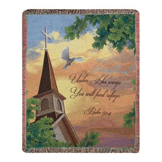 Under His Wings You Will Find Refuge Tapestry Throw 50"x60" 100% Cotton