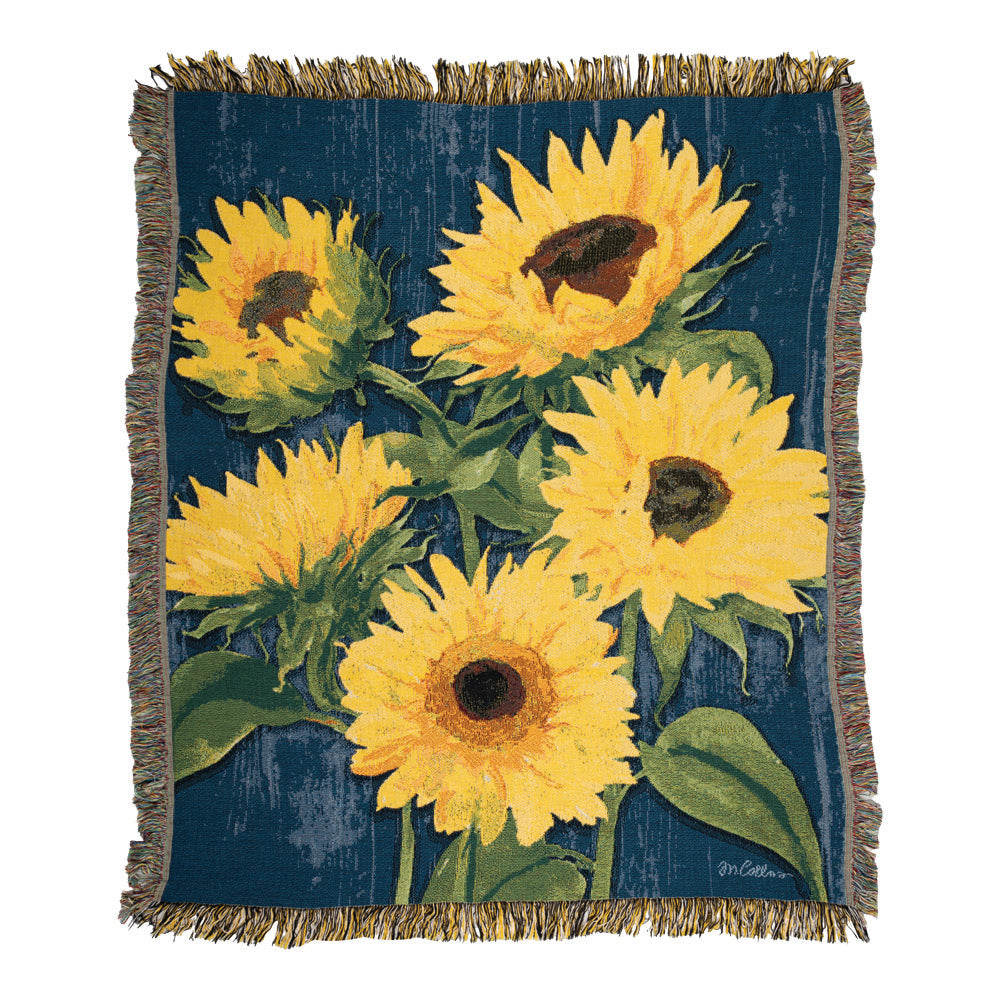 Zig Zag Sunflowers Blue 50X60 Tapestry Throw Woven