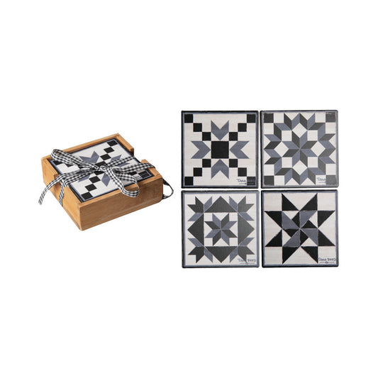 Quilt Squares Coaster Set of 4 With Holder