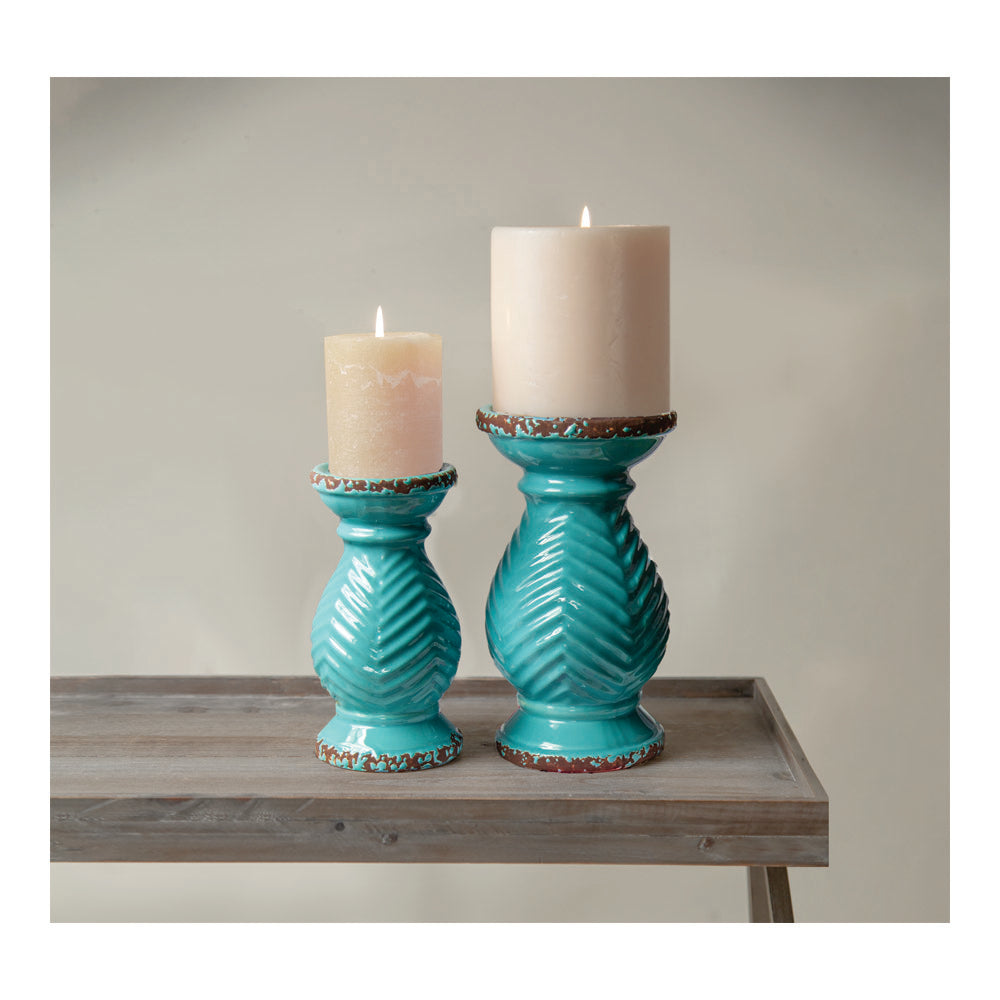 Earth Candle Holder Turquoise -Sm Set Of 2