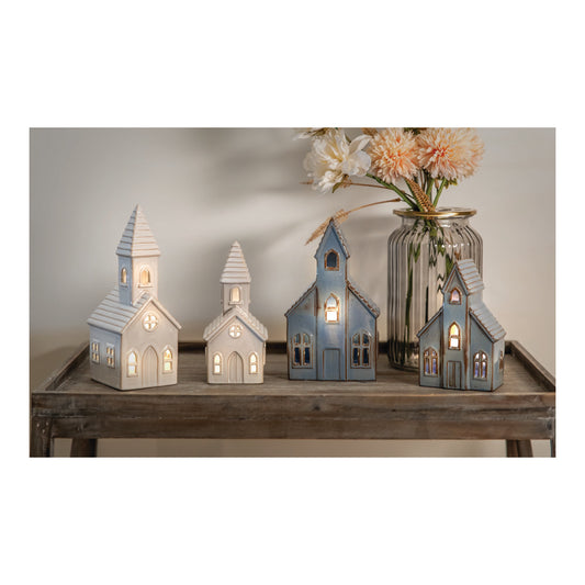 Light Unto My Path Led Church - Blue Assorted Set of 4