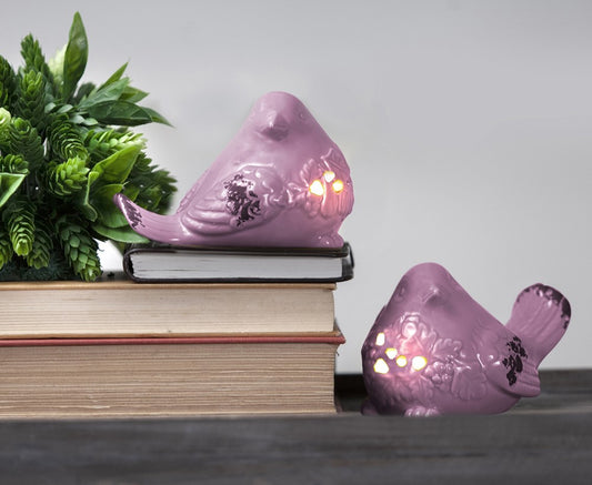 Ceramic Rose Led Birds - Set of 2