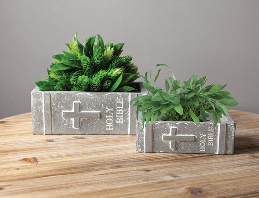 Holy Bible Planter Set of 2