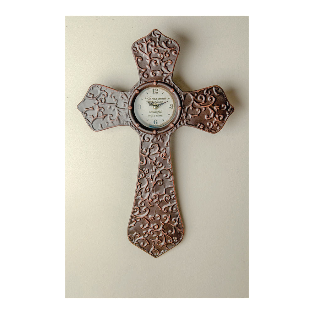 Metal Cross Clock Antique Bronze