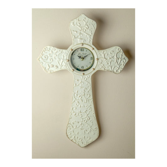 Metal Cross Wall Clock Cream