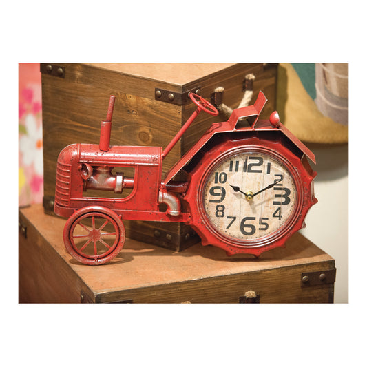 Tractor Table Clock Red