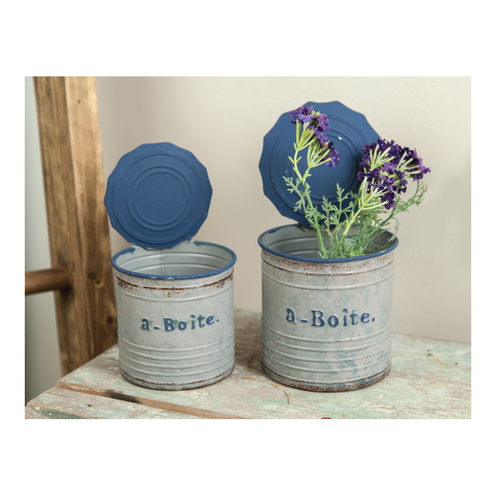 Metal Blue Can Decor Asst Set of 2