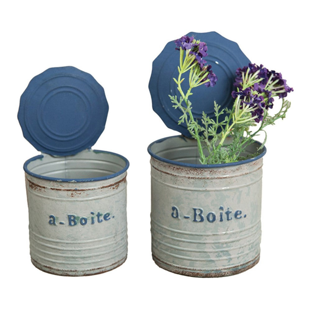 Metal Blue Can Decor Asst Set of 2