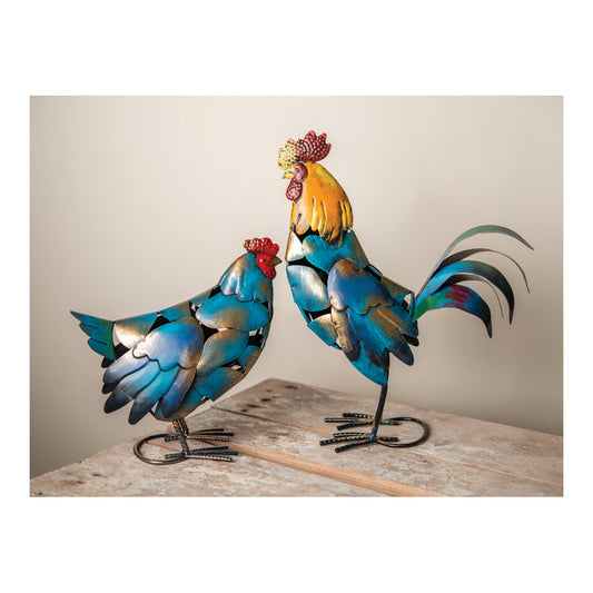 Metal Rooster & Chicken Assorted Set of 2