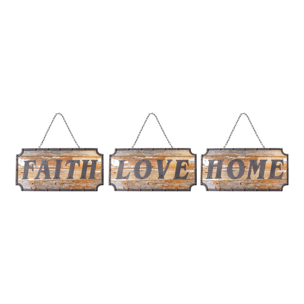 Faith, Home, Love Wood Sign Asst Set of 3