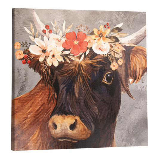 Flower Cow  Canvas Art 24 X 24