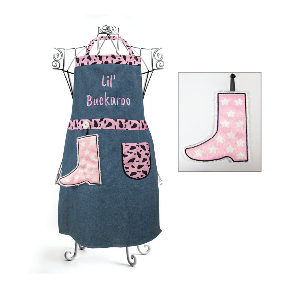 Lil' Buckaroo Pink & White Childs Apron & Hand Towel Set