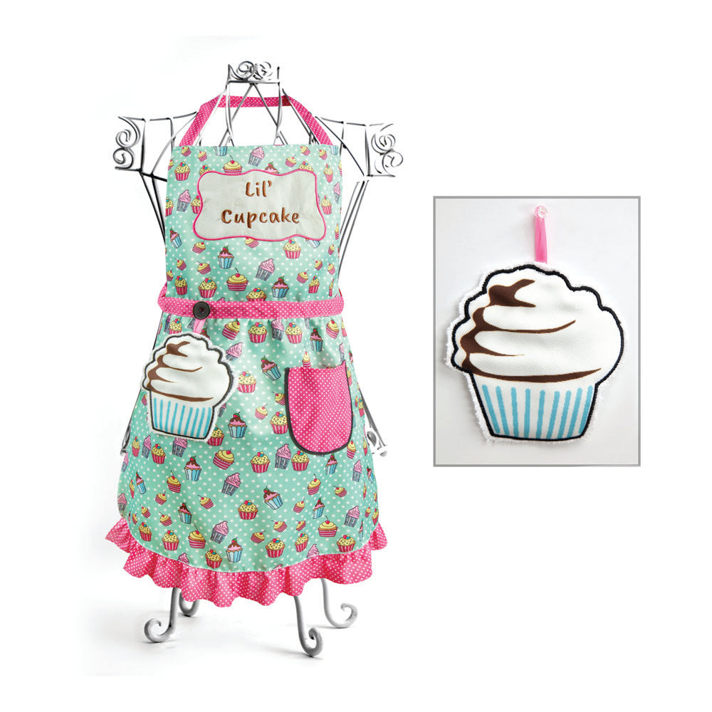 Lil' Cupcake Blue Childs Apron & Hand Towel Set