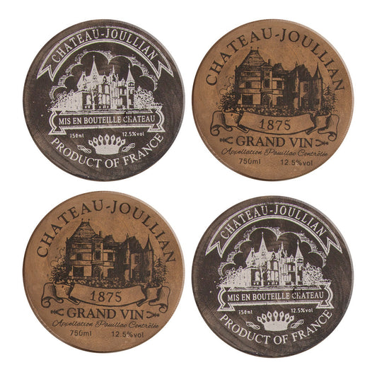 Wine Country Wood Coaster Set of 4