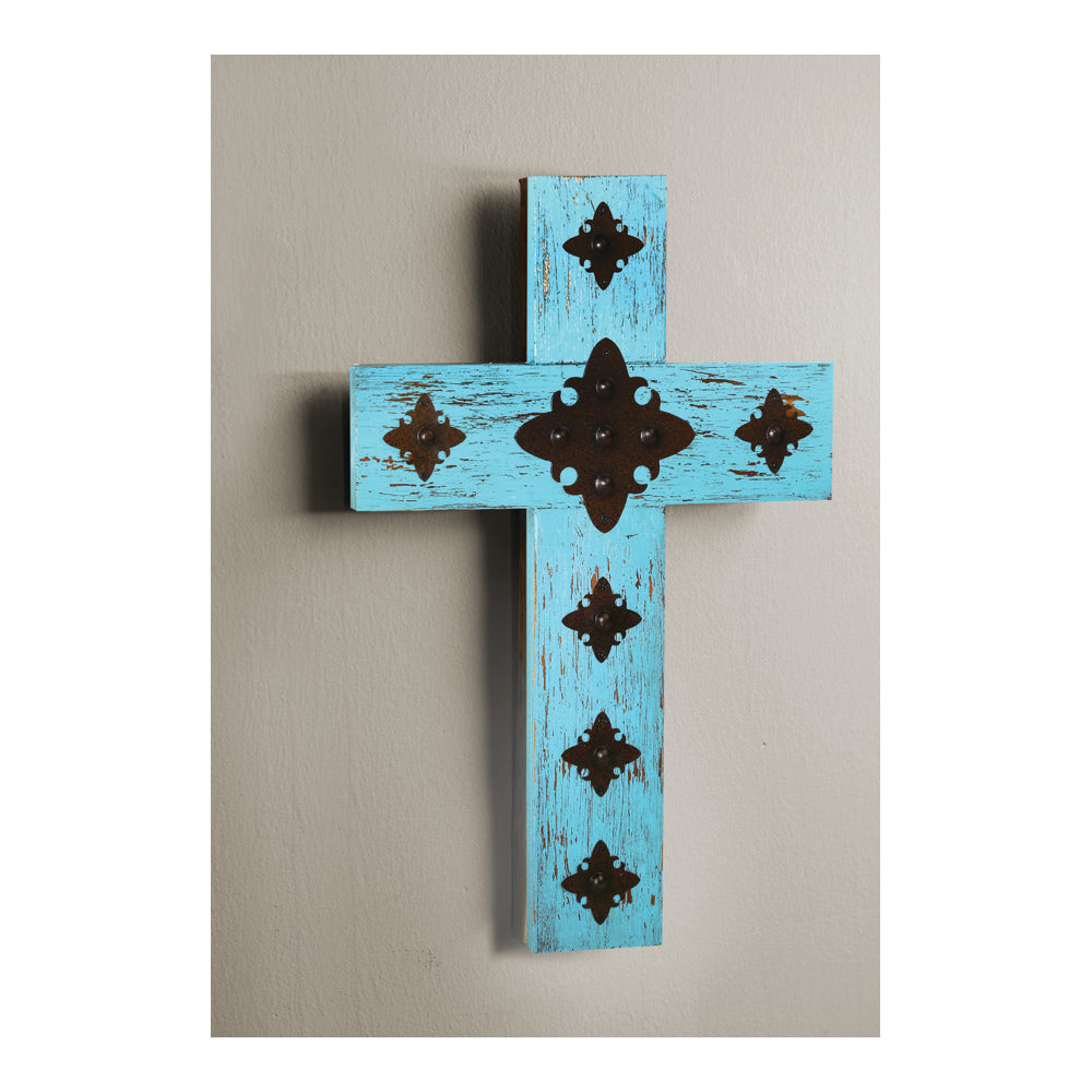 Dotted Wood Cross - Distressed Turquoise