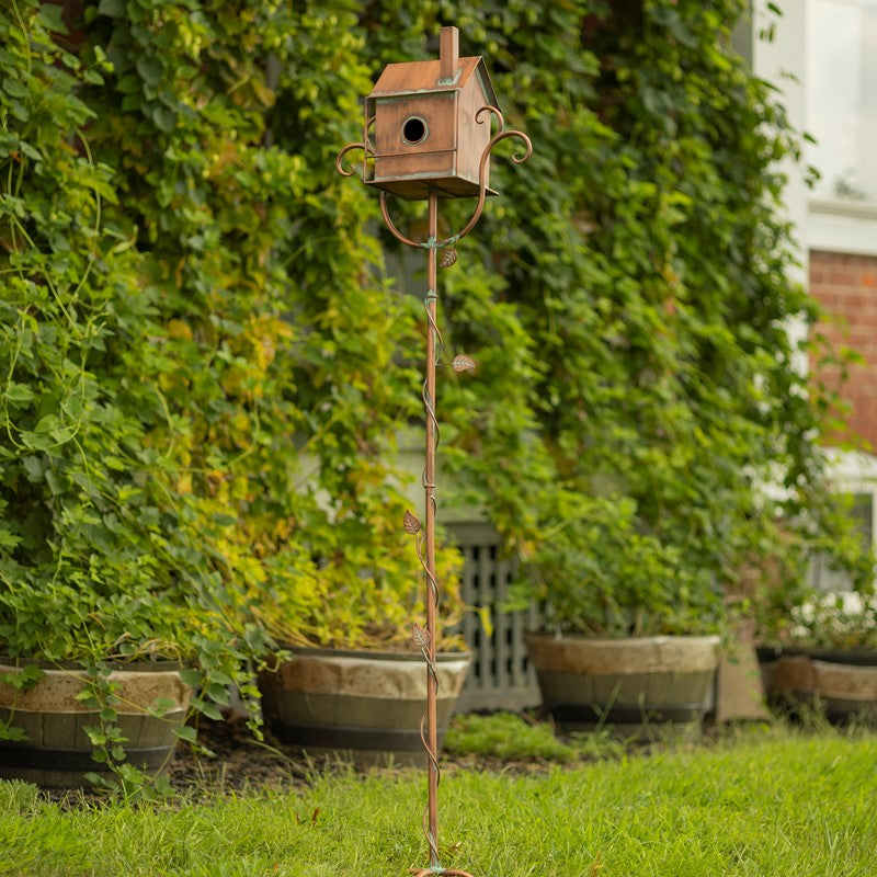 63 inch Tall Colonial Style Birdhouse Garden Stake in Antique Copper