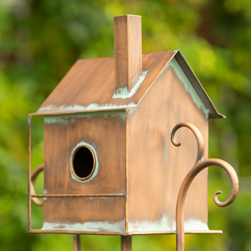 63 inch Tall Colonial Style Birdhouse Garden Stake in Antique Copper