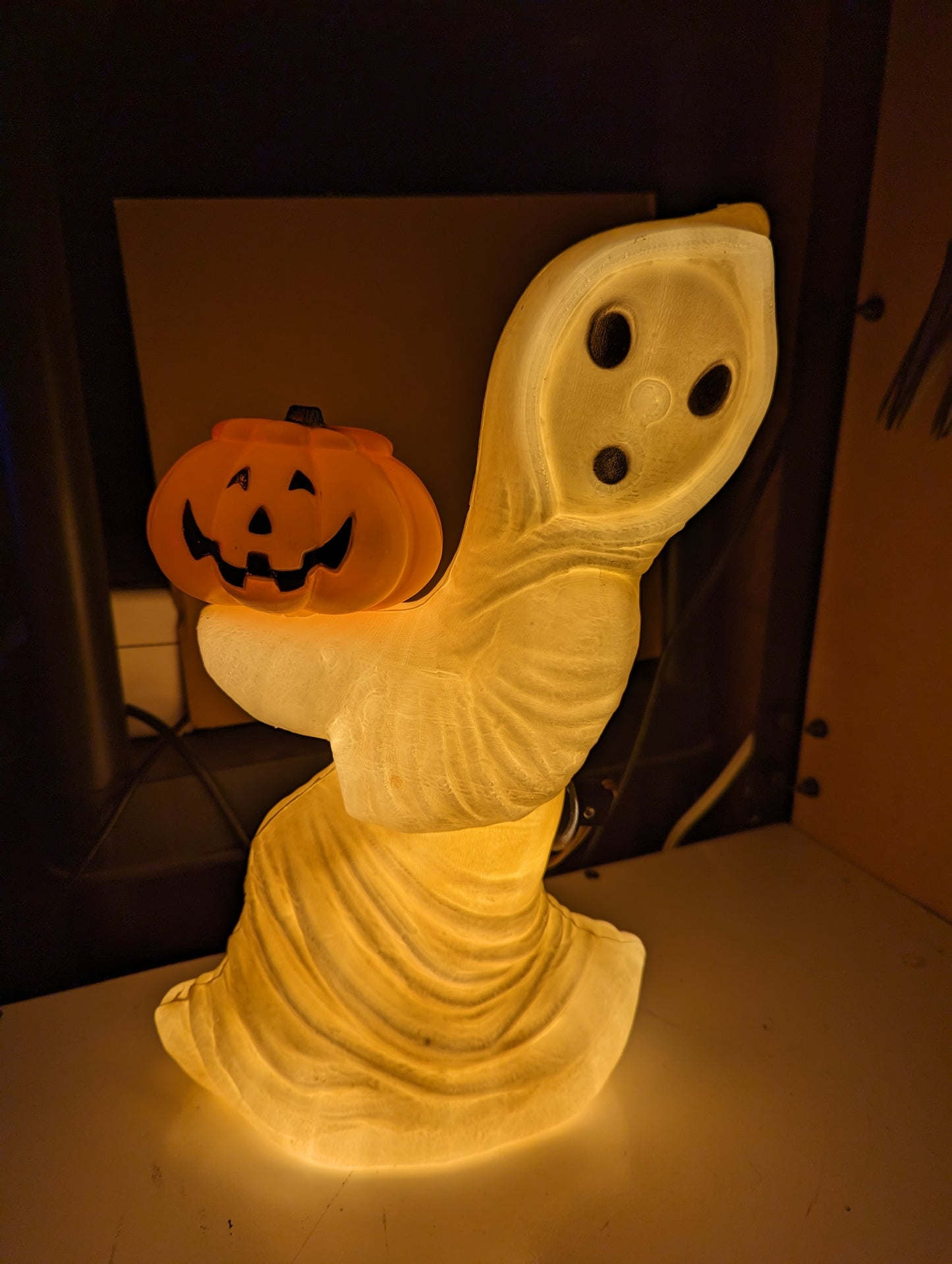 Vintage 1960's Blow Mold Ghost with Jack o Lantern- General Foam Plastics