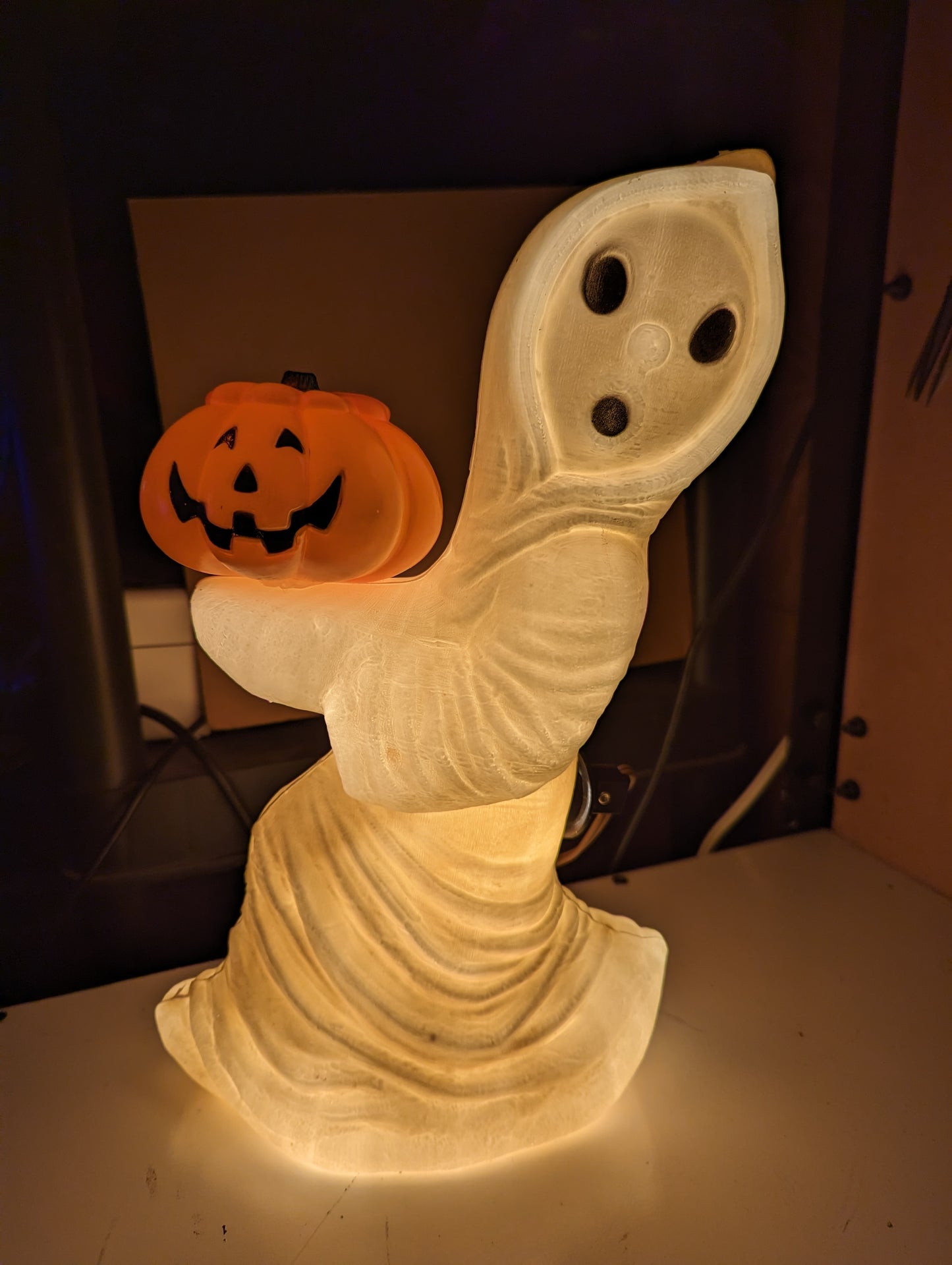 Vintage 1960's Blow Mold Ghost with Jack o Lantern- General Foam Plastics