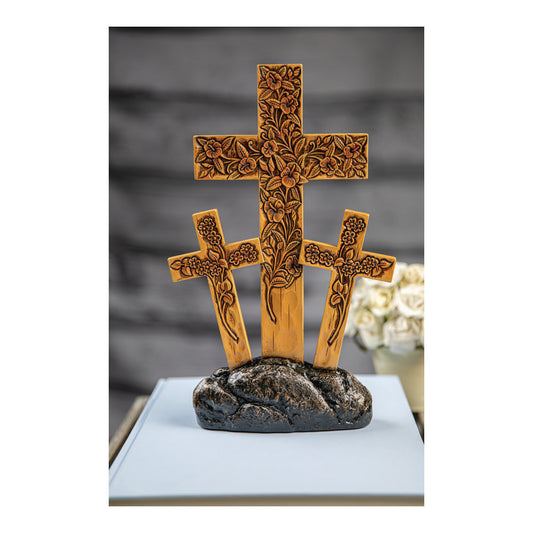 Triple Flower Carved Cross