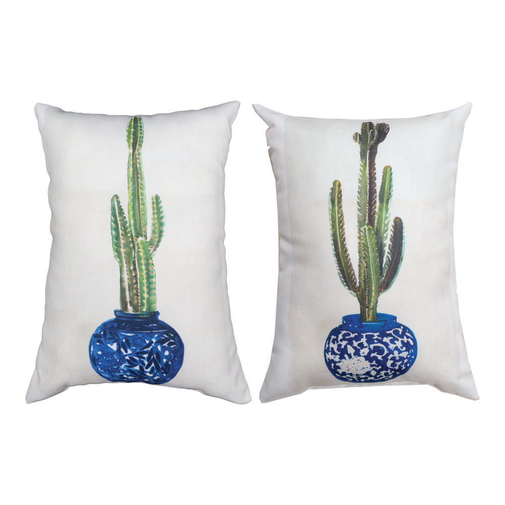 Cacti In Blue Pot1 - 13X18 Climawave Pillow Indoor/Outdoor