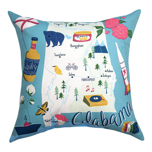 Alabama Map Climaweave Pillow 18" Indoor/Outdoor