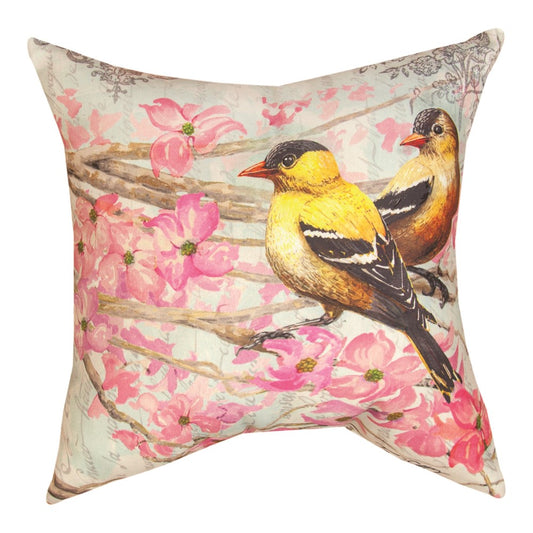 Bird & Foliage Yellow Climaweave Pillow 18" Indoor/Outdoor