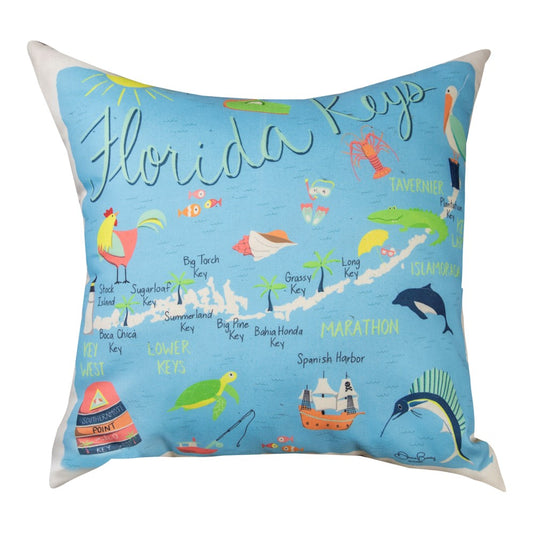 Florida Keys Map Climaweave Pillow 18" Indoor/Outdoor