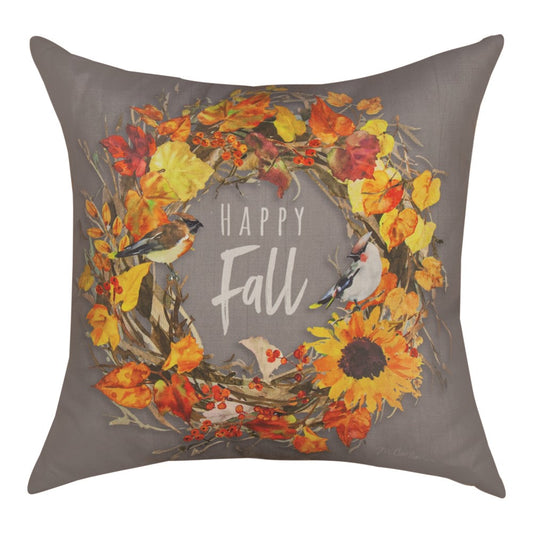 Fall Wreaths Happy Fall Climaweave Pillow 18" Indoor/Outdoor