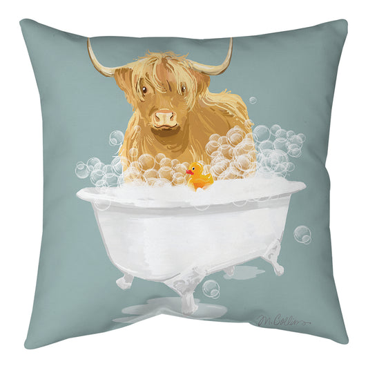 Highland Cow In Tub Climaweave Pillow 18" Indoor/Outdoor