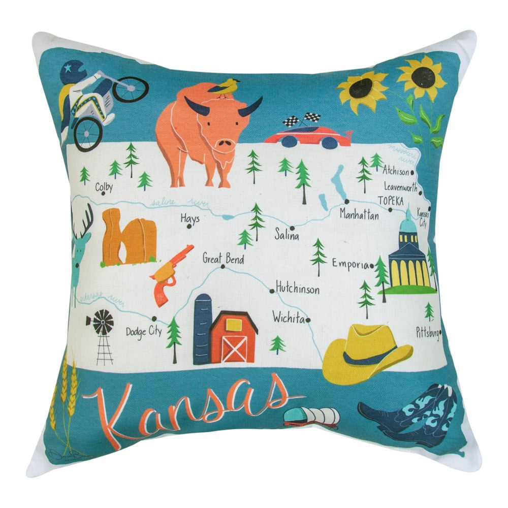 Kansas Map Climaweave Pillow 18" Indoor/Outdoor