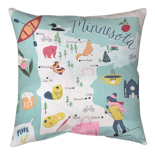 Minnesota Map Climaweave Pillow 18" Indoor/Outdoor