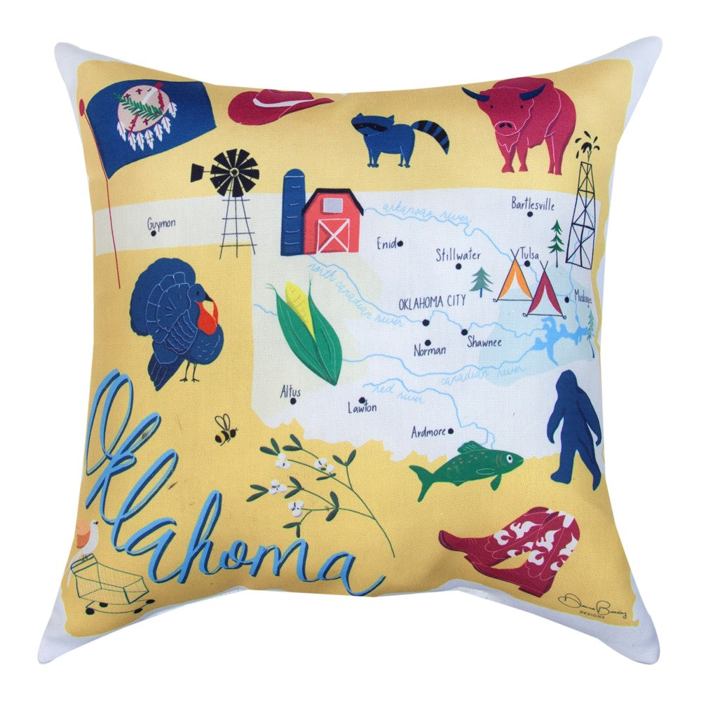 Oklahoma Map Climaweave Pillow 18" Indoor/Outdoor