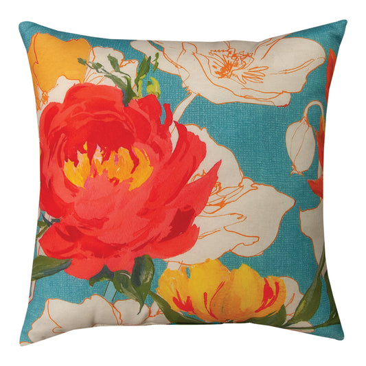 Peony And Poppies Climaweave Pillow 18" Indoor/Outdoor