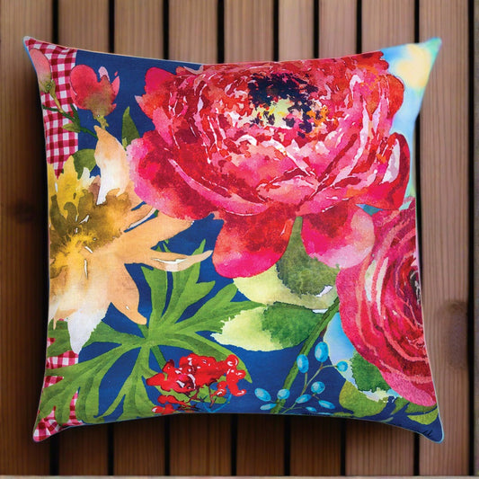 Rooster Bouquet Floral Climaweave Pillow 18" Indoor/Outdoor