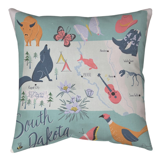 South Dakota Map Climaweave Pillow 18" Indoor/Outdoor