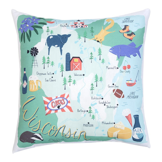 Wisconsin Map Climaweave Pillow 18" Indoor/Outdoor