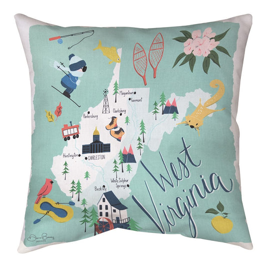 West Virginia Map Climaweave Pillow 18" Indoor/Outdoor