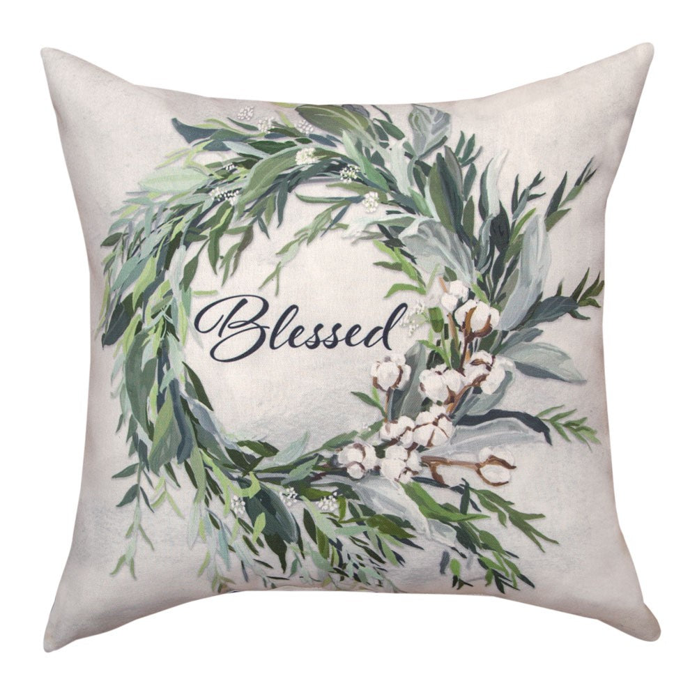 Winter Wreath Blessed Climaweave Pillow 18" Indoor/Outdoor