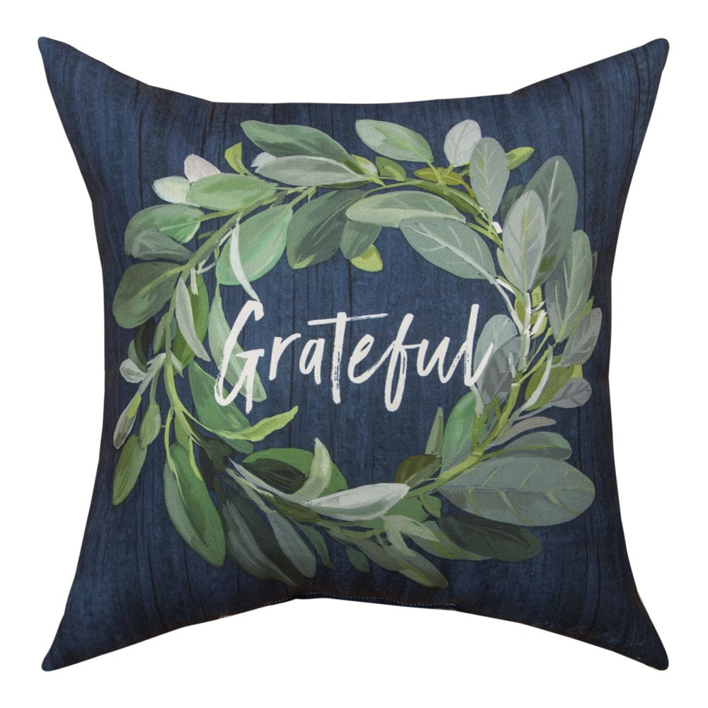 Winter Wreath Grateful Climaweave Pillow 18" Indoor/Outdoor