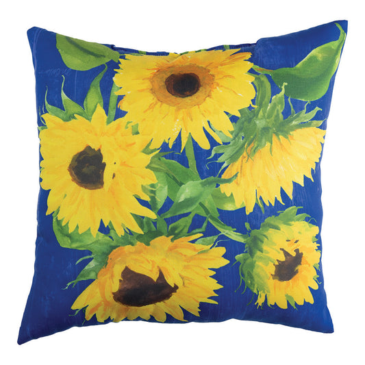 Zig Zag Sunflowers Blue 18 x 18 inch Pillow Climaweave Indoor/Outdoor