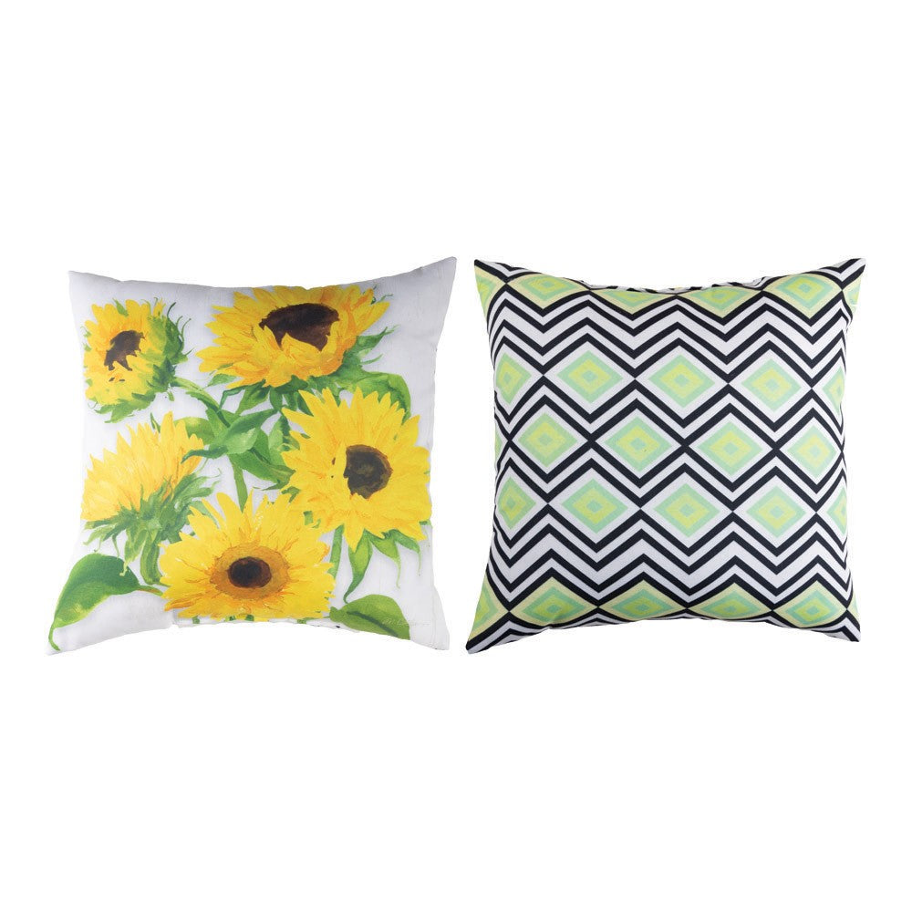 Zig Zag Sunflowers White 18x18 inch Pillow Climaweave Indoor/Outdoor