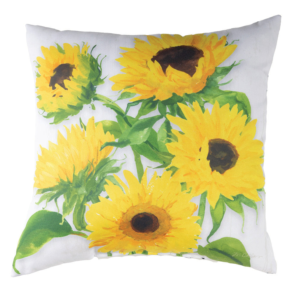 Zig Zag Sunflowers White 18x18 inch Pillow Climaweave Indoor/Outdoor