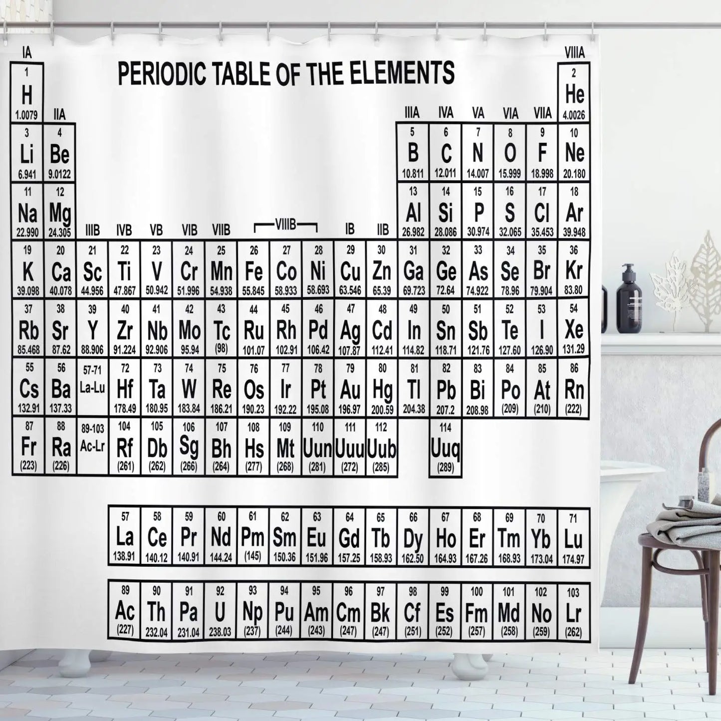 Periodic Table of Elements, Skeleton, Organs Shower Curtains Waterproof 3D Print Fabric Curtain