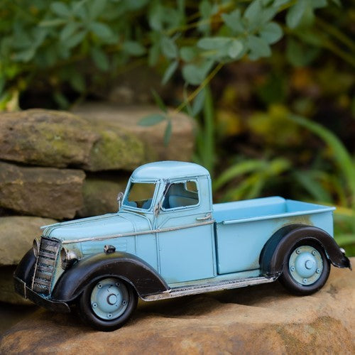 Vintage Style Iron Pickup Truck in Light Blue and Black