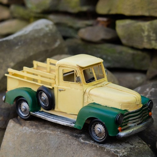 Vintage Style Iron Pickup Truck in Green and Cream