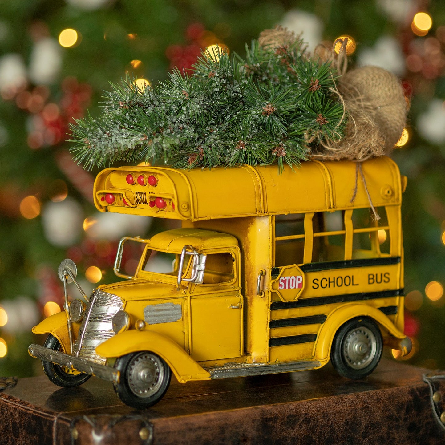 Vintage Style Small Conversion School Bus with Christmas Tree & LED Lights