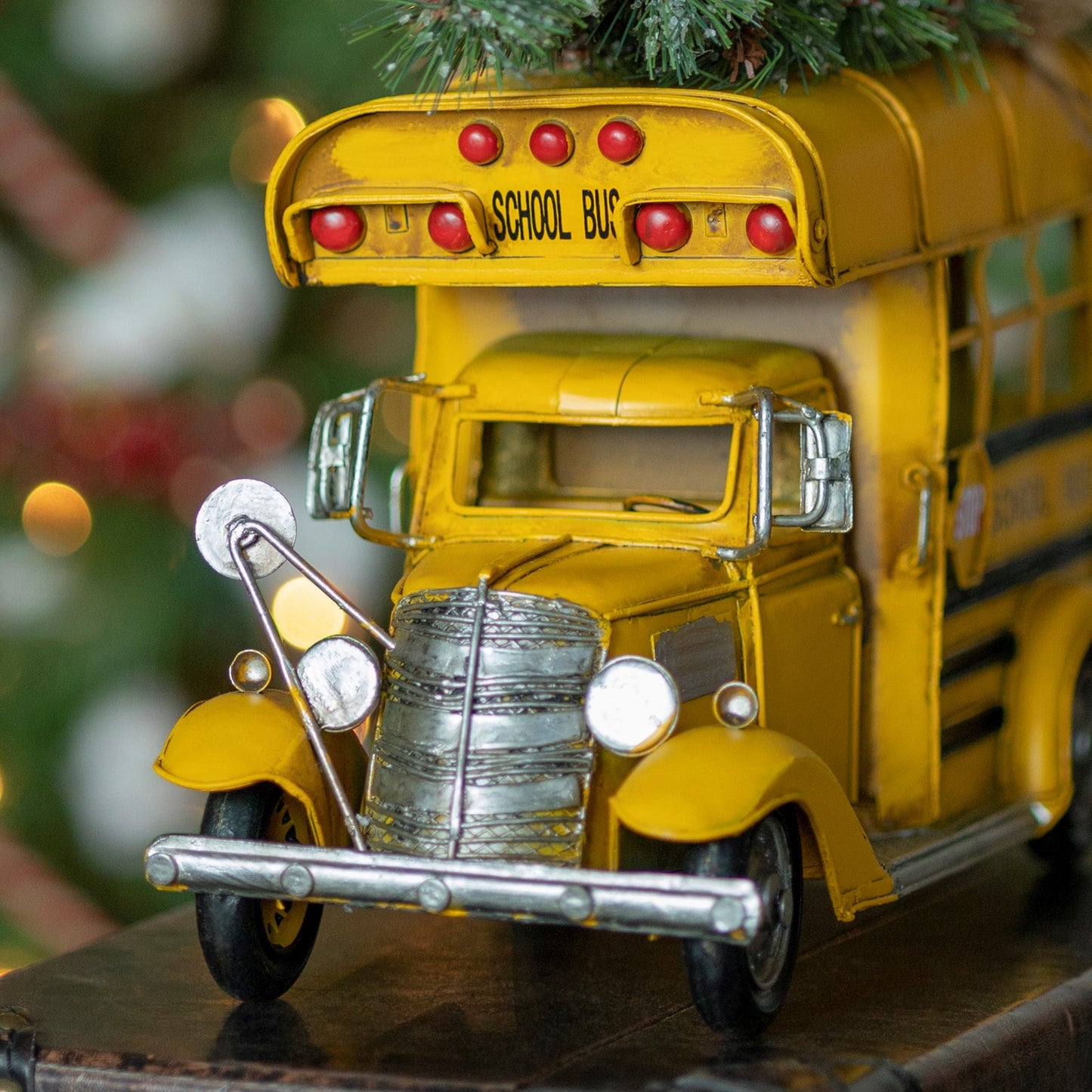 Vintage Style Small Conversion School Bus with Christmas Tree & LED Lights